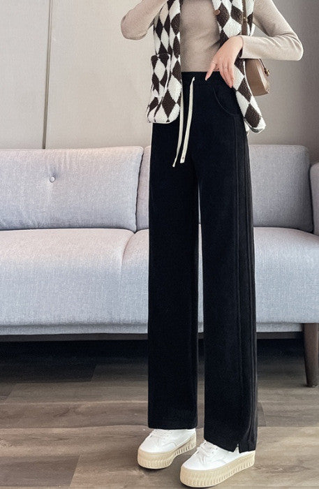Black Textured Wide Leg Sweatpants
