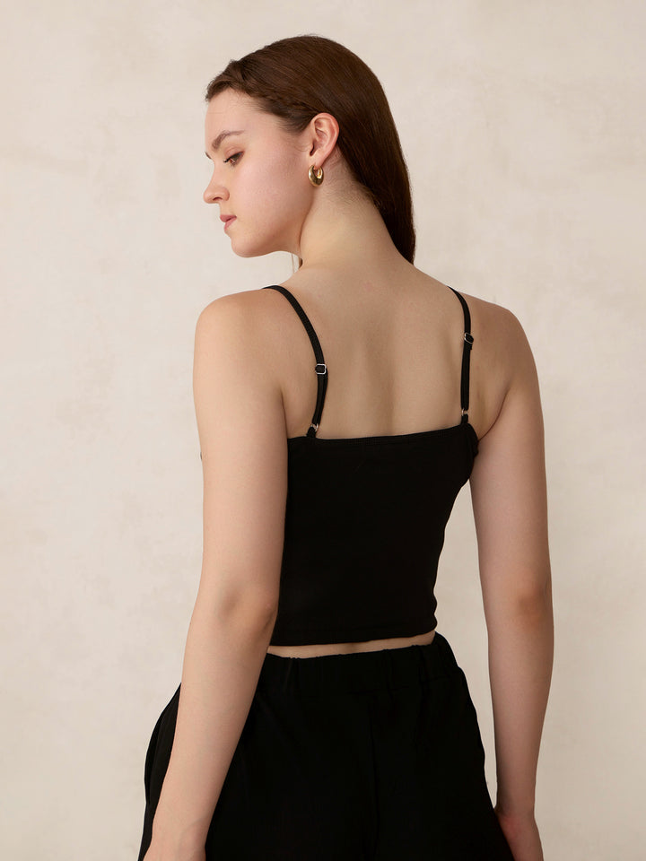 Black Spaghetti Strap Ribbed Cami