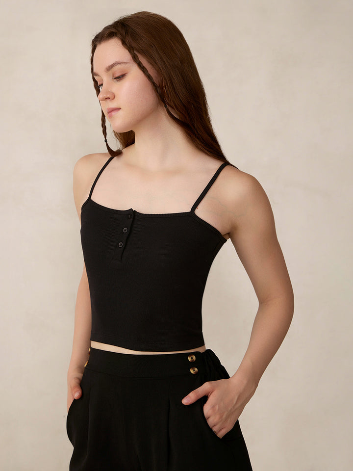 Black Spaghetti Strap Ribbed Cami