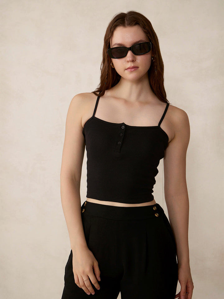 Black Spaghetti Strap Ribbed Cami