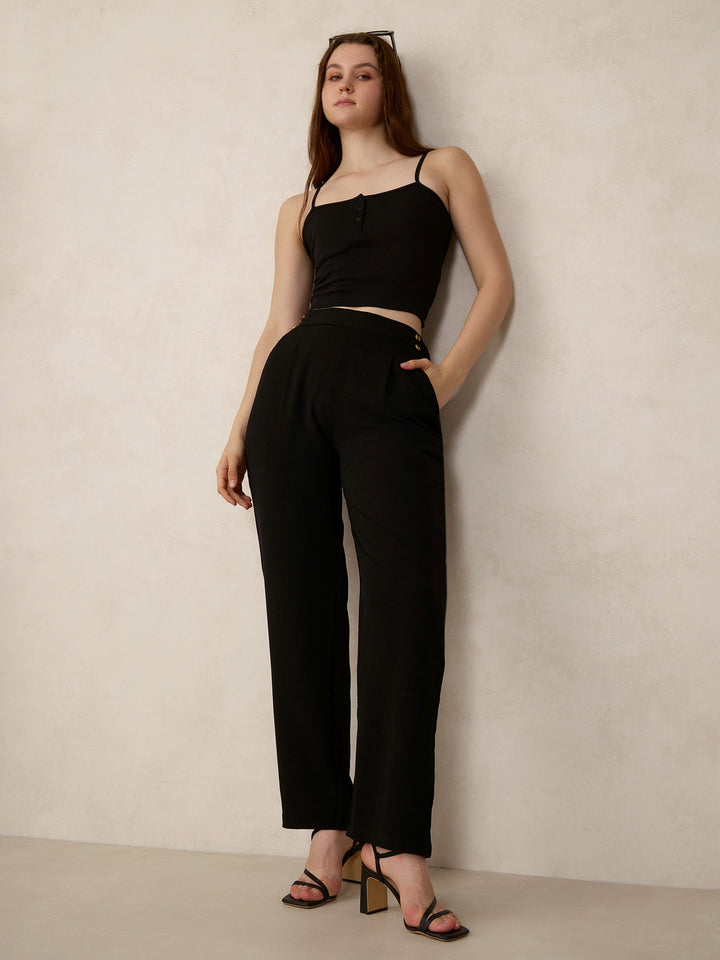 Black Spaghetti Strap Ribbed Cami