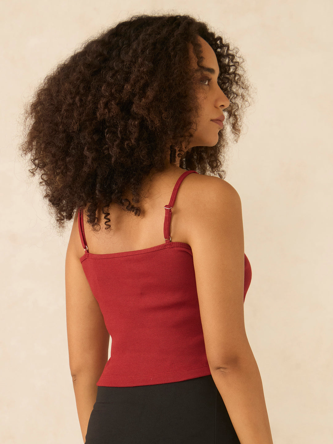 Red Spaghetti Strap Ribbed Cami