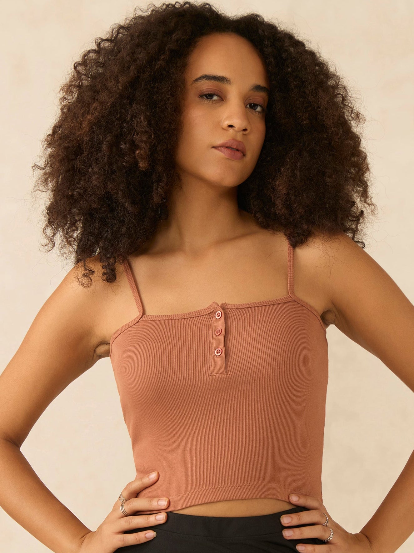 Brown Spaghetti Strap Ribbed Cami