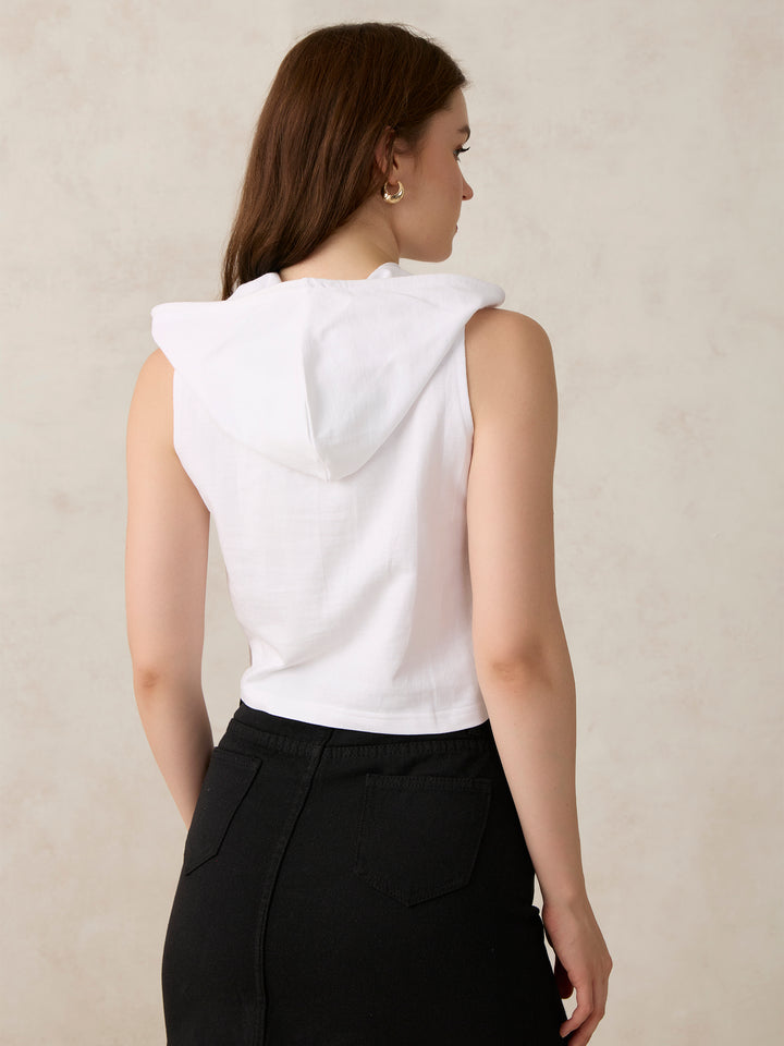 White Sleeveless Boxy Sweatshirt