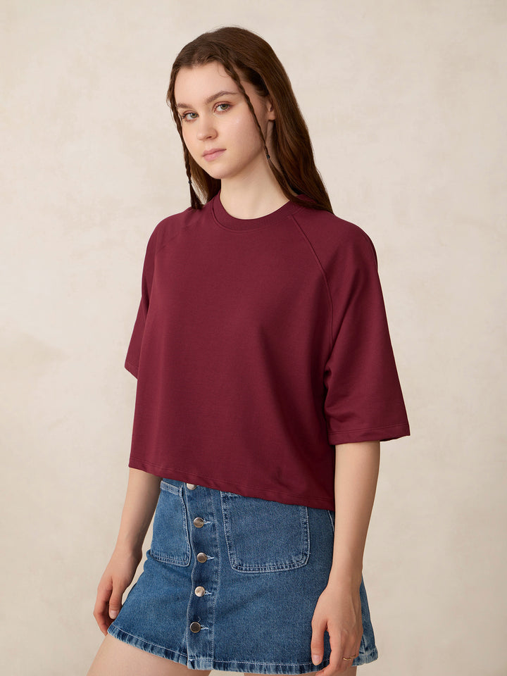 Wine Oversized Solid Sweatshirt