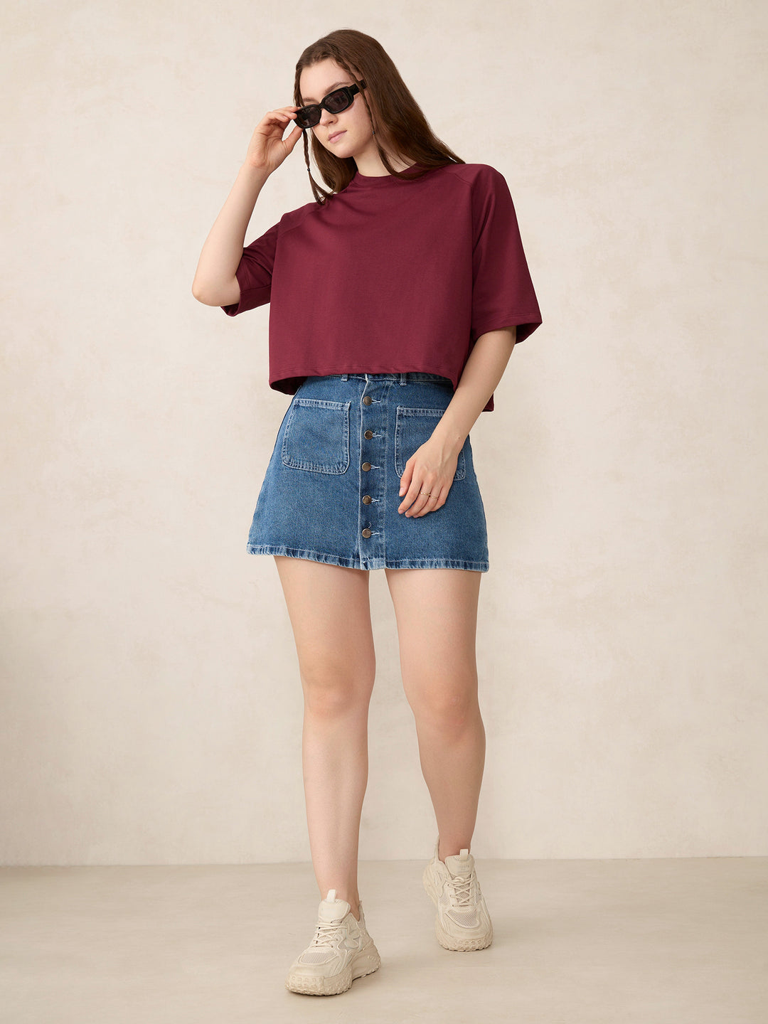 Wine Oversized Solid Sweatshirt