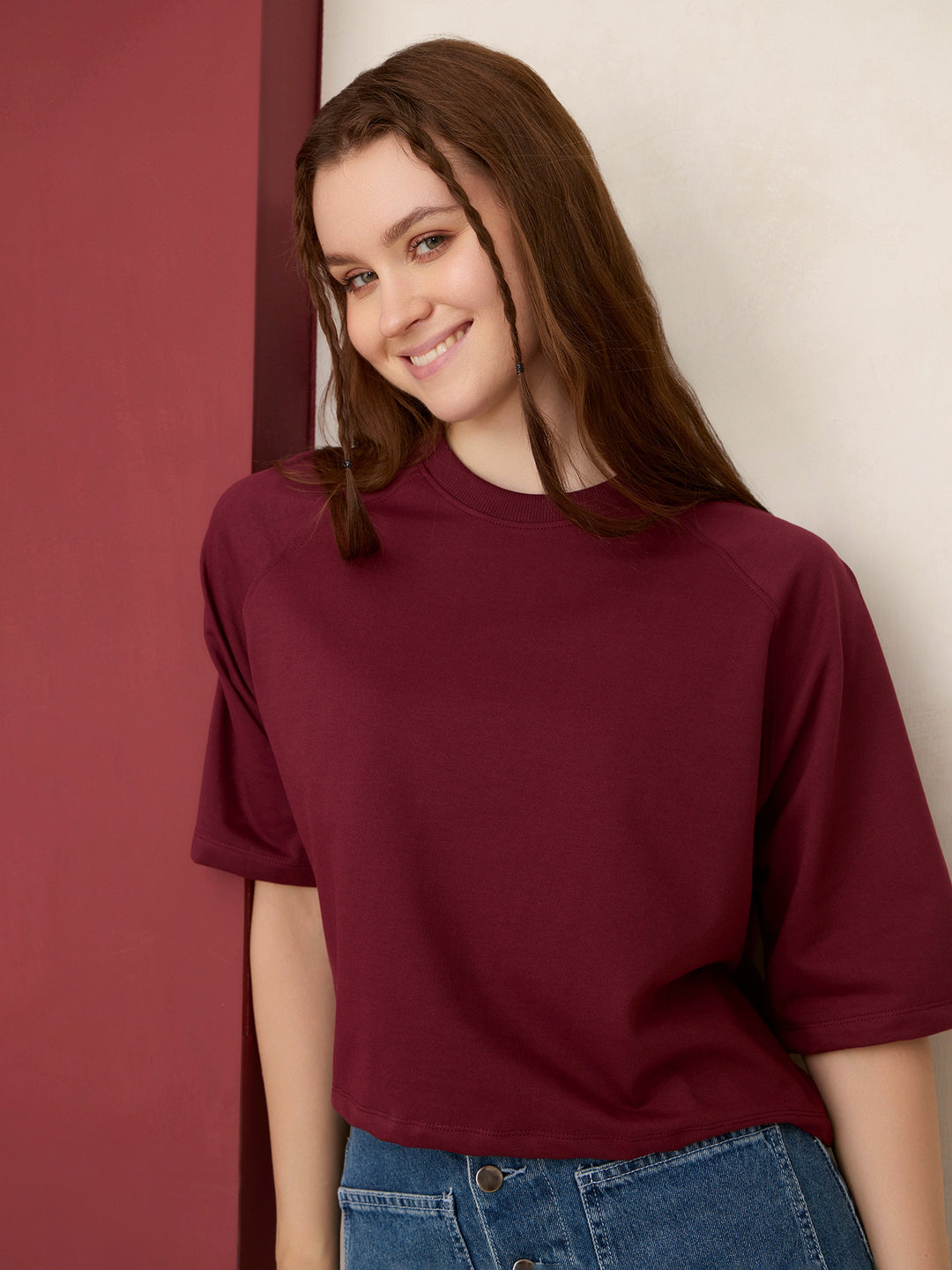 Wine Oversized Solid Sweatshirt