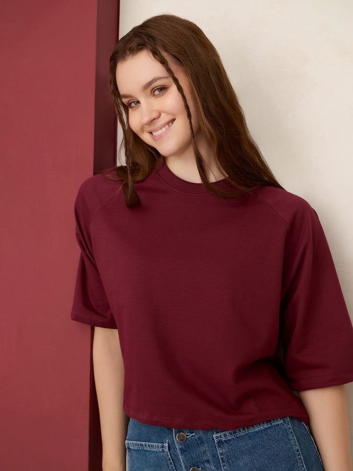 Wine Oversized Solid Sweatshirt