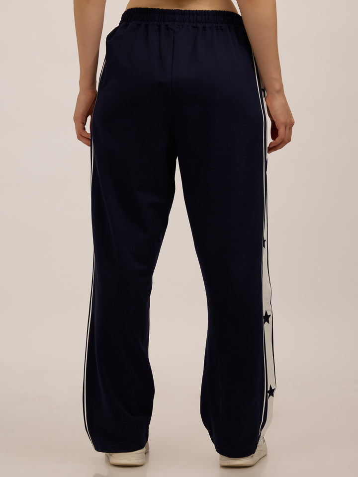 Navy Blue Side Tape Printed Joggers