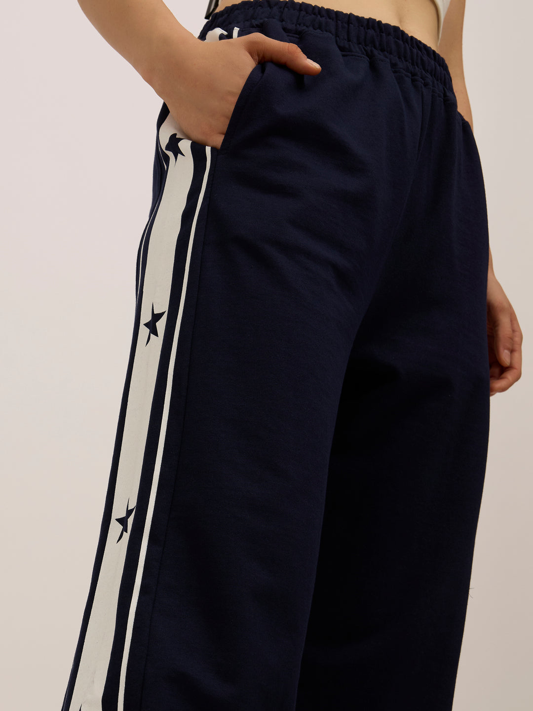 Navy Blue Side Tape Printed Joggers