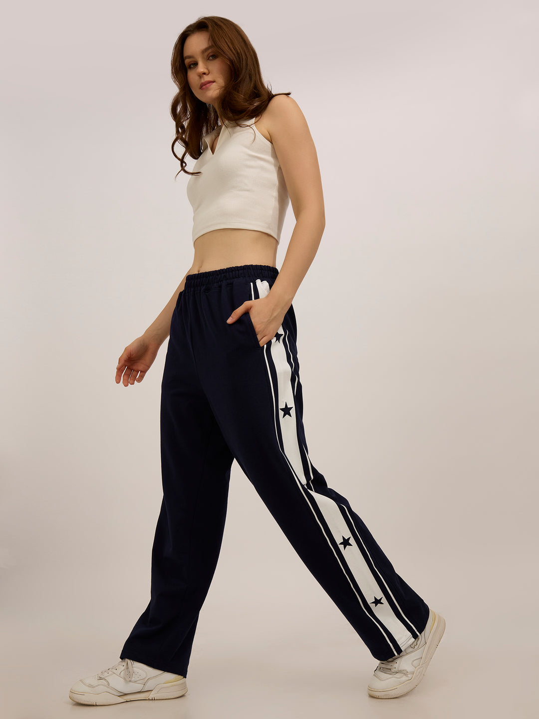 Navy Blue Side Tape Printed Joggers