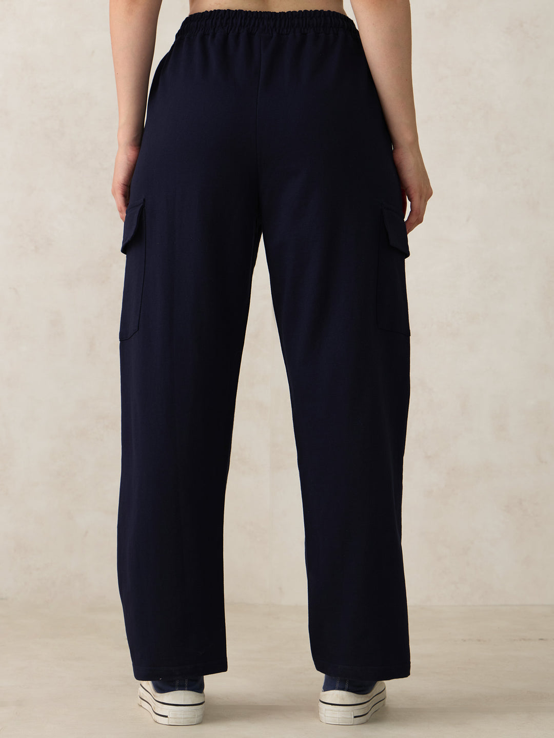 Navy Blue Cargo Pocket Wide Leg Sweatpants