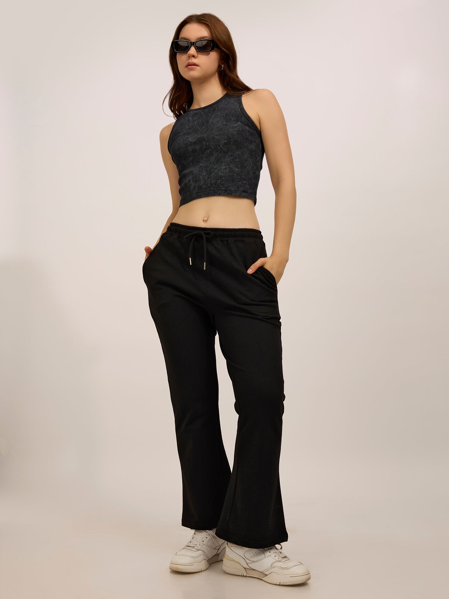 Black Basic Solid Flared Sweatpants
