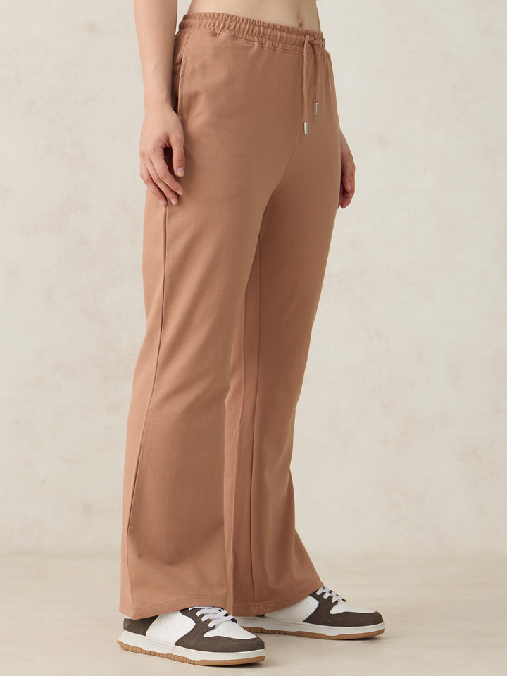 Brown Basic Solid Flared Sweatpants