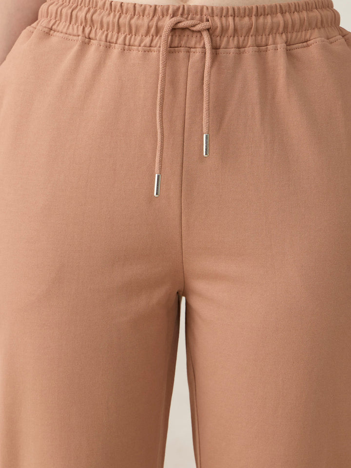 Brown Basic Solid Flared Sweatpants