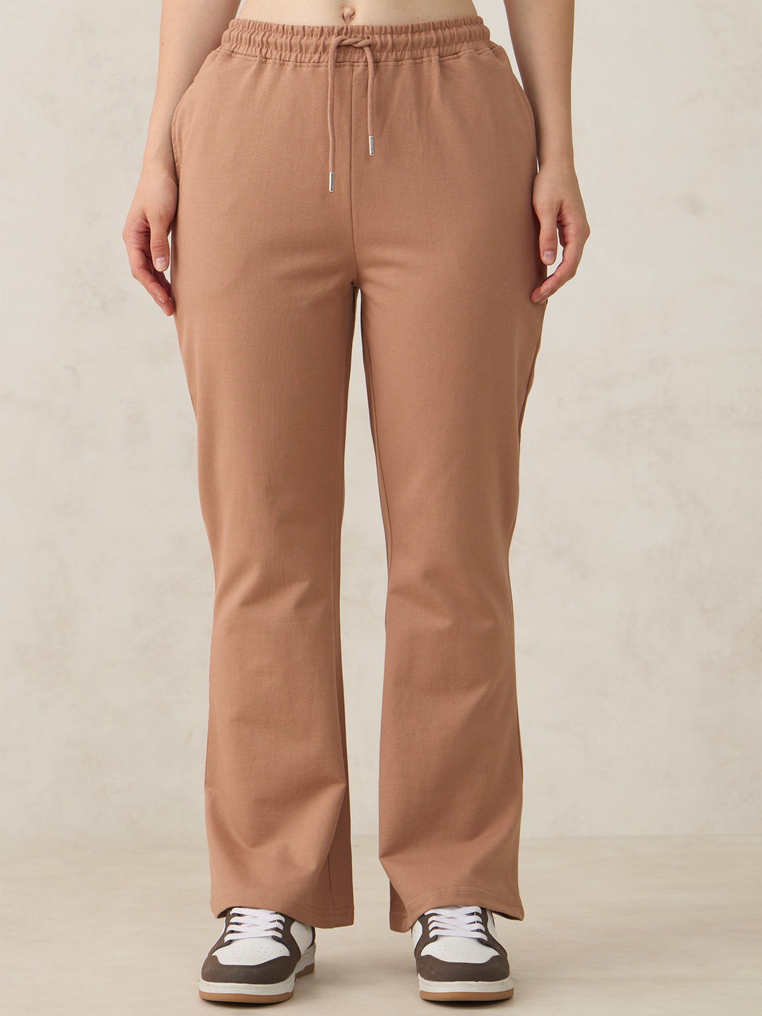 Brown Basic Solid Flared Sweatpants