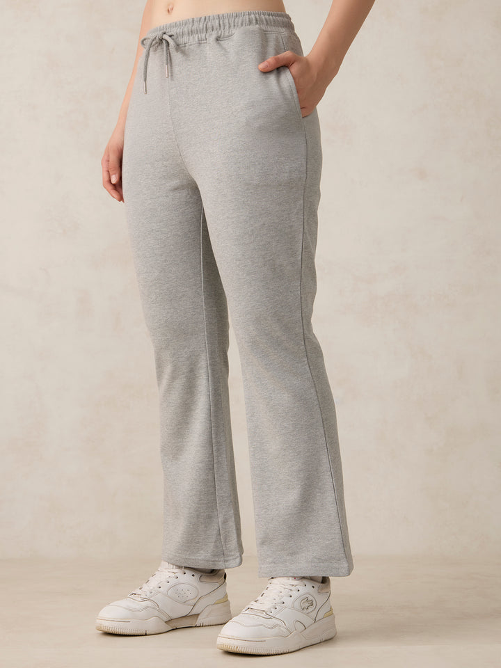 Grey Basic Solid Flared Sweatpants