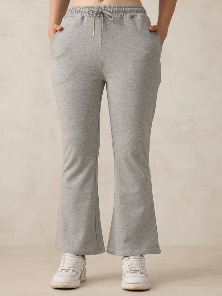 Grey Basic Solid Flared Sweatpants