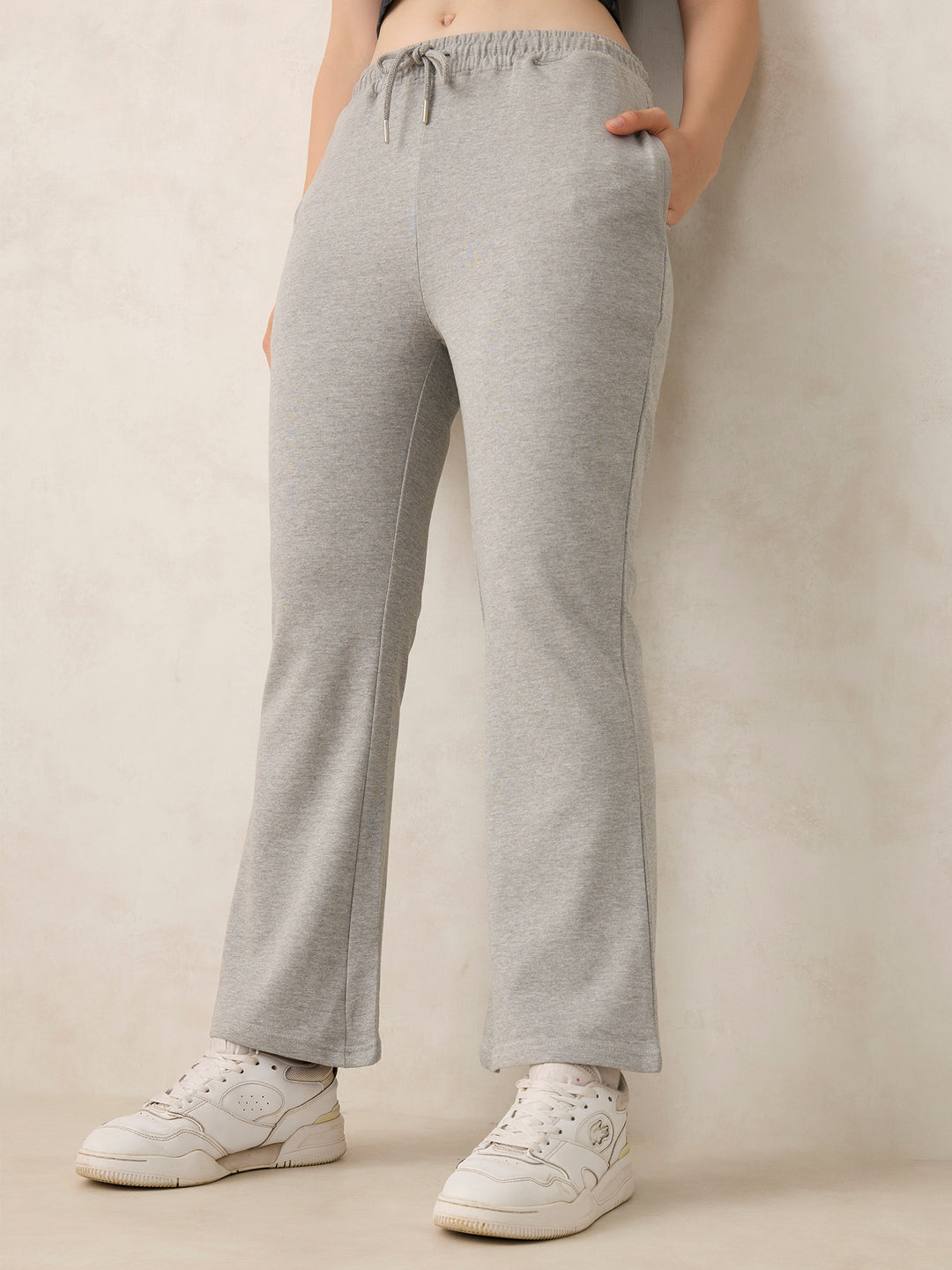 Grey Basic Solid Flared Sweatpants
