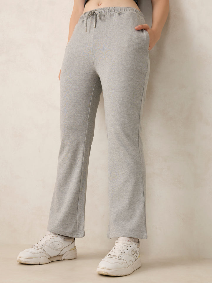 Grey Basic Solid Flared Sweatpants