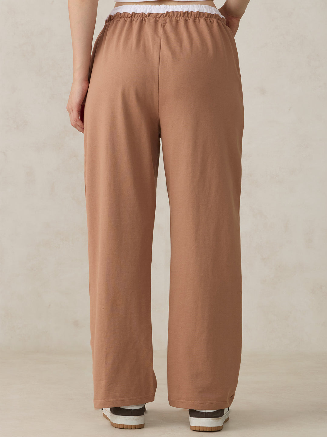 Brown Dual Toned Waistband Sweatpants