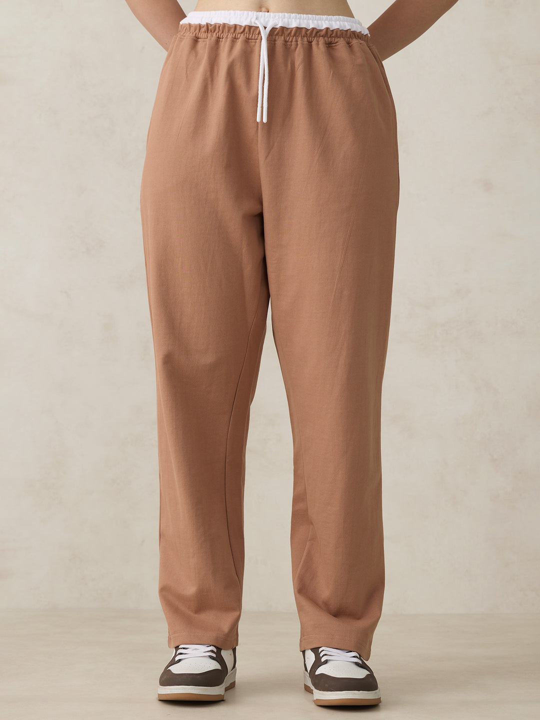 Brown Dual Toned Waistband Sweatpants