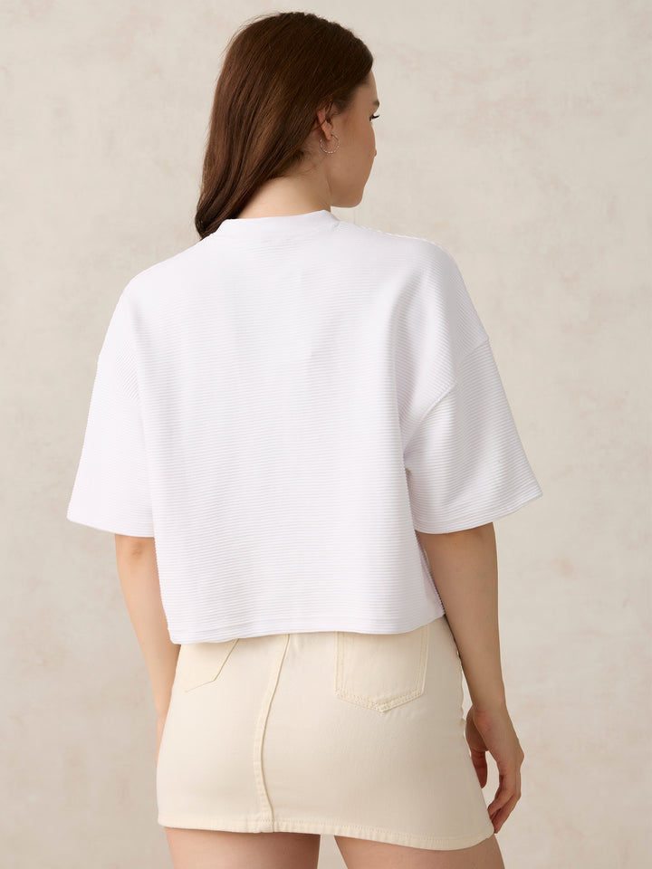 White Textured Boxy Top