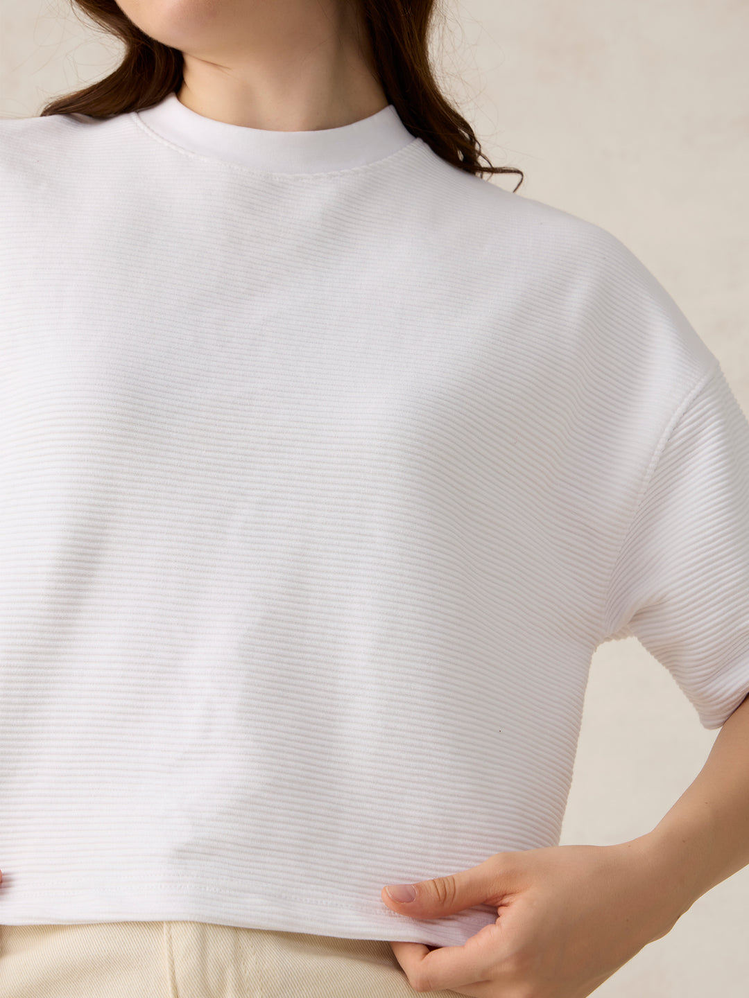 White Textured Boxy Top