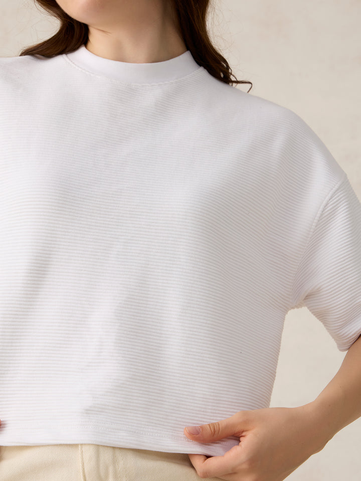 White Textured Boxy Top