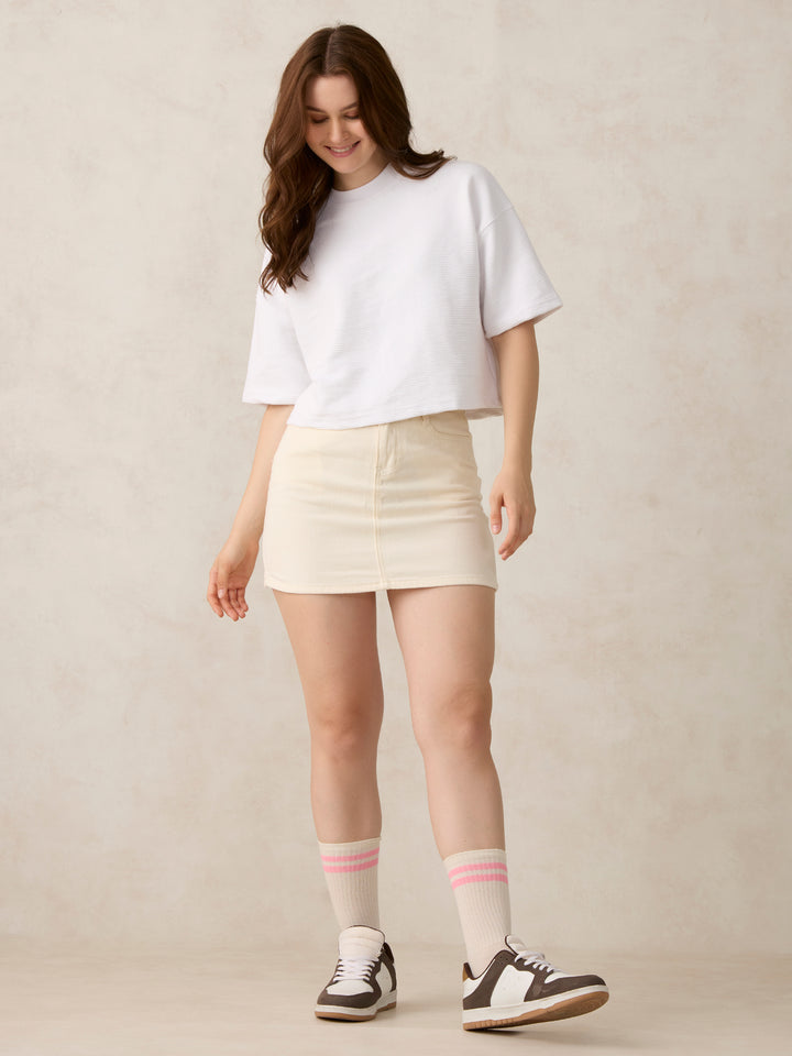 White Textured Boxy Top