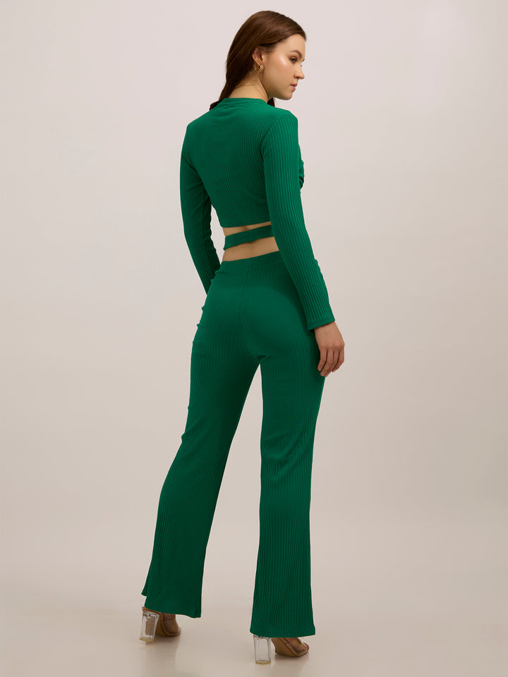 Green Fitted Rib Top with Fit & Flare Pants