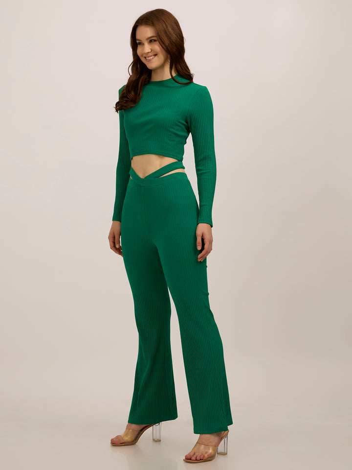 Green Fitted Rib Top with Fit & Flare Pants