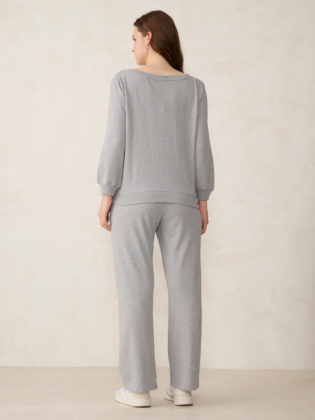 Grey Broad Neck Sweatshirt And Bottom Co-Ord