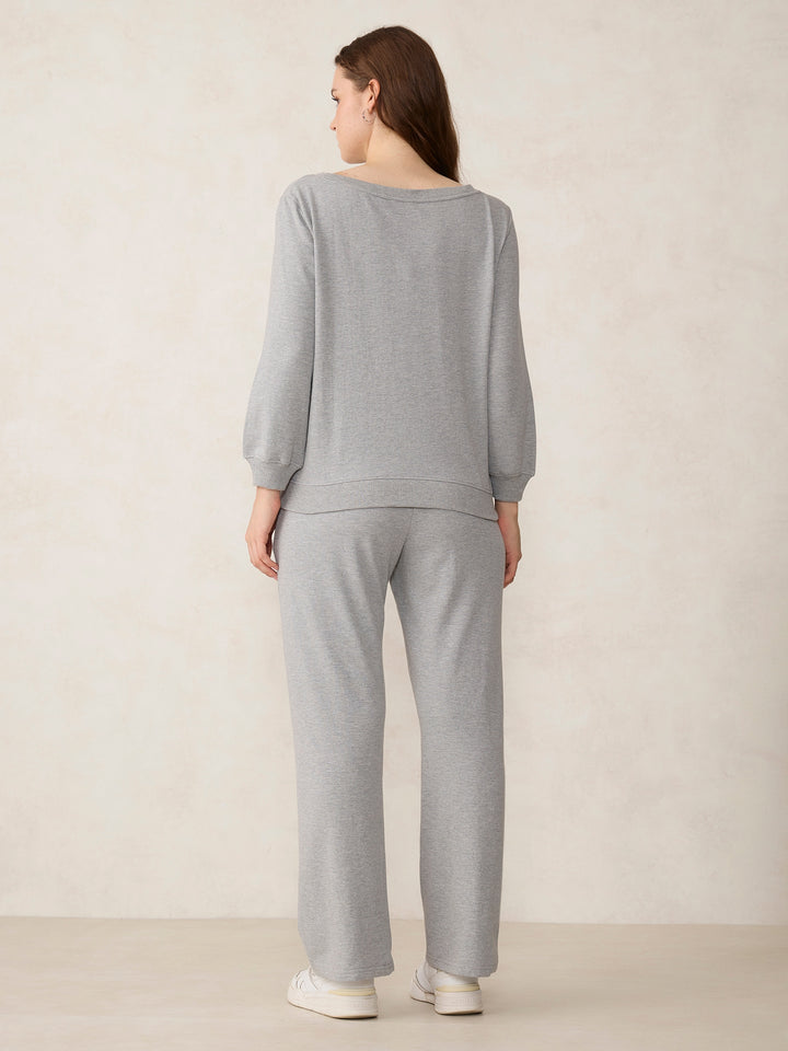 Grey Broad Neck Sweatshirt And Bottom Co-Ord