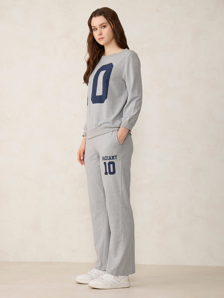 Grey Broad Neck Sweatshirt And Bottom Co-Ord