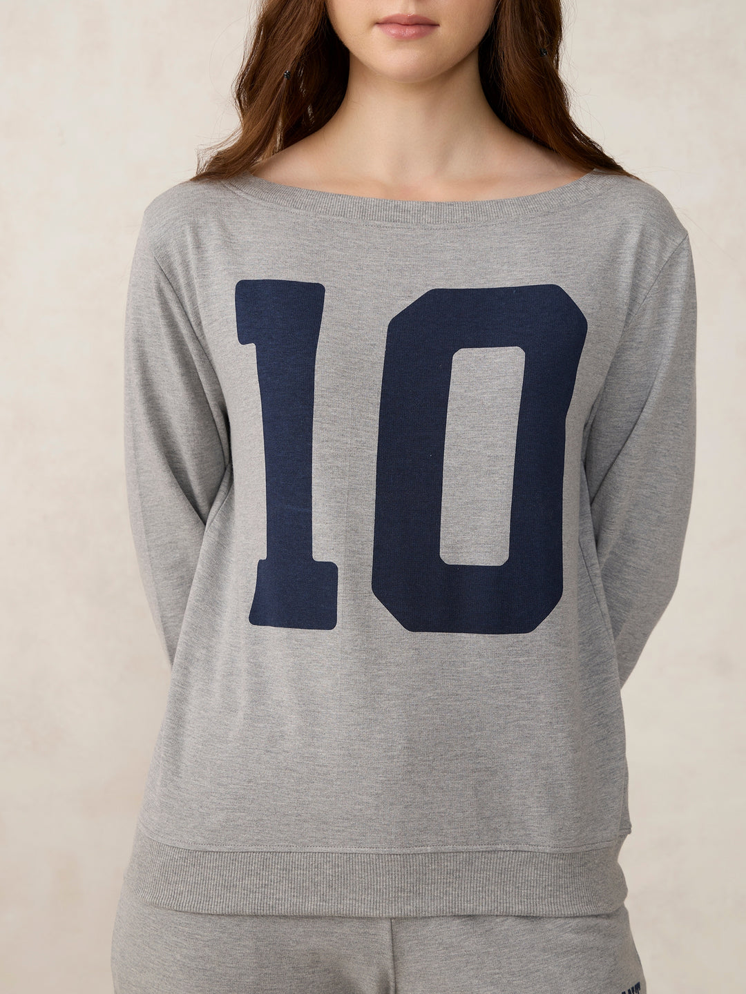 Grey Broad Neck Sweatshirt And Bottom Co-Ord