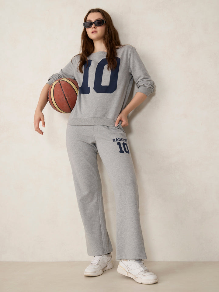 Grey Broad Neck Sweatshirt And Bottom Co-Ord