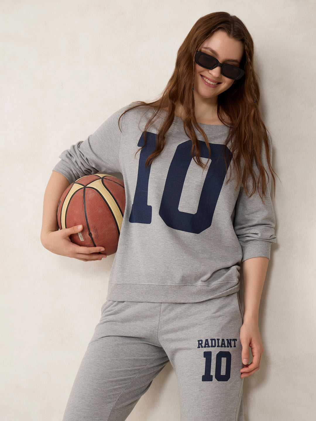 Grey Broad Neck Sweatshirt And Bottom Co-Ord