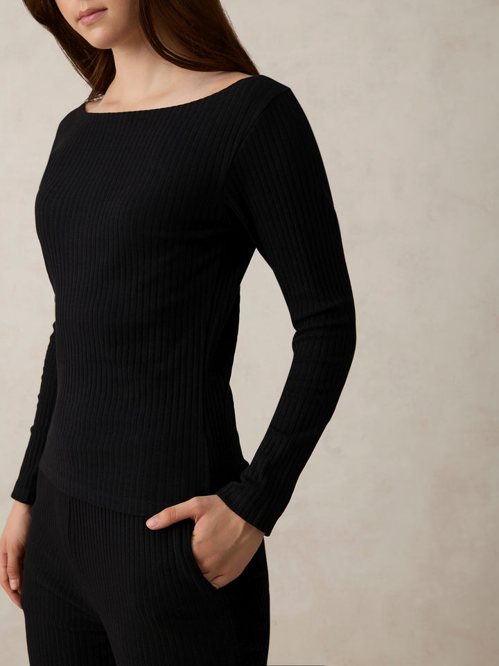 Black Off Shoulder Fitted Top Co-Ord Set