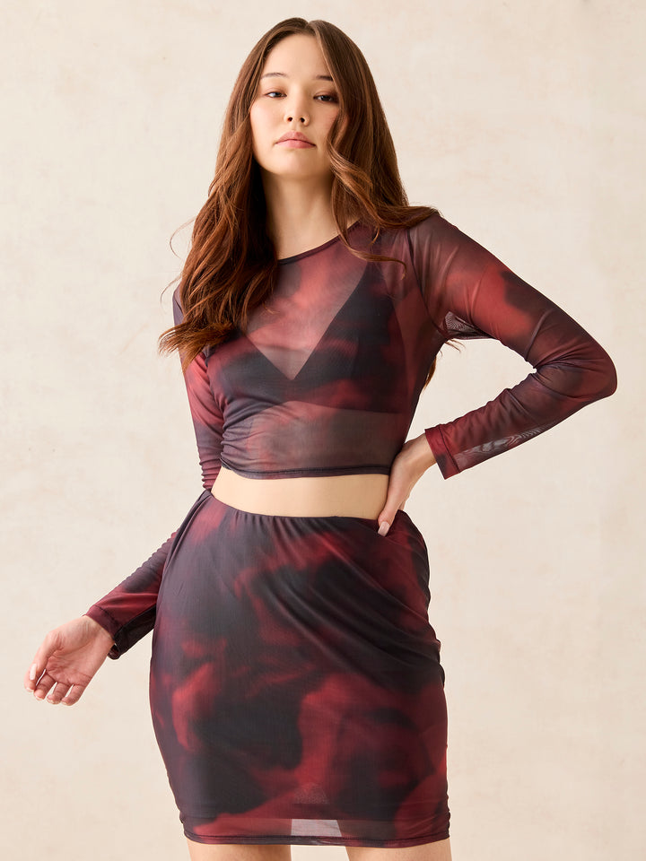 Black Fitted Top And Side Ruched Skirt  Coord Set