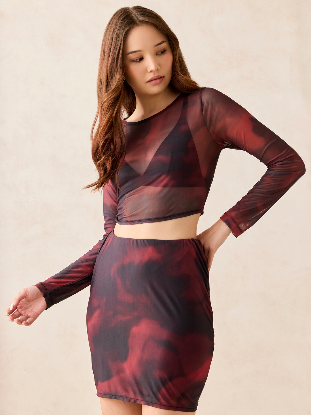 Black Fitted Top And Side Ruched Skirt  Coord Set