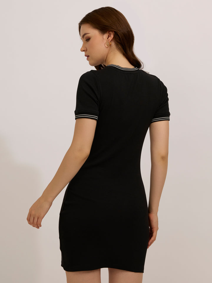 Black Varsity Ribbed Bodycon Dress