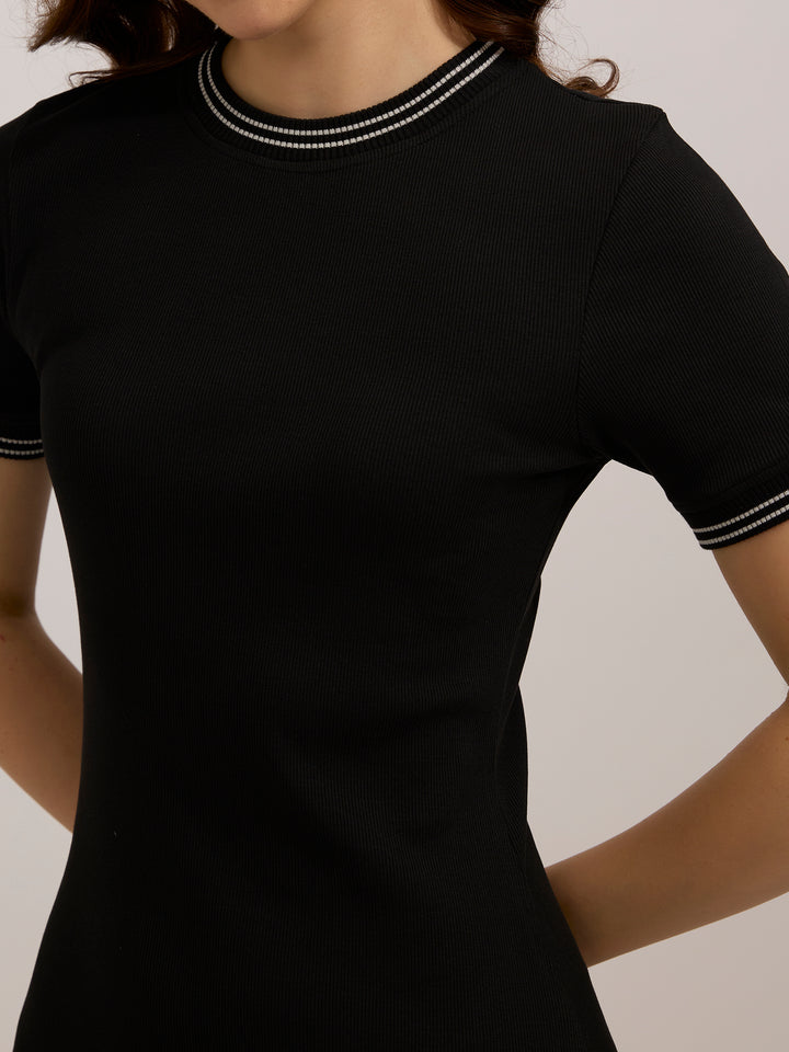 Black Varsity Ribbed Bodycon Dress