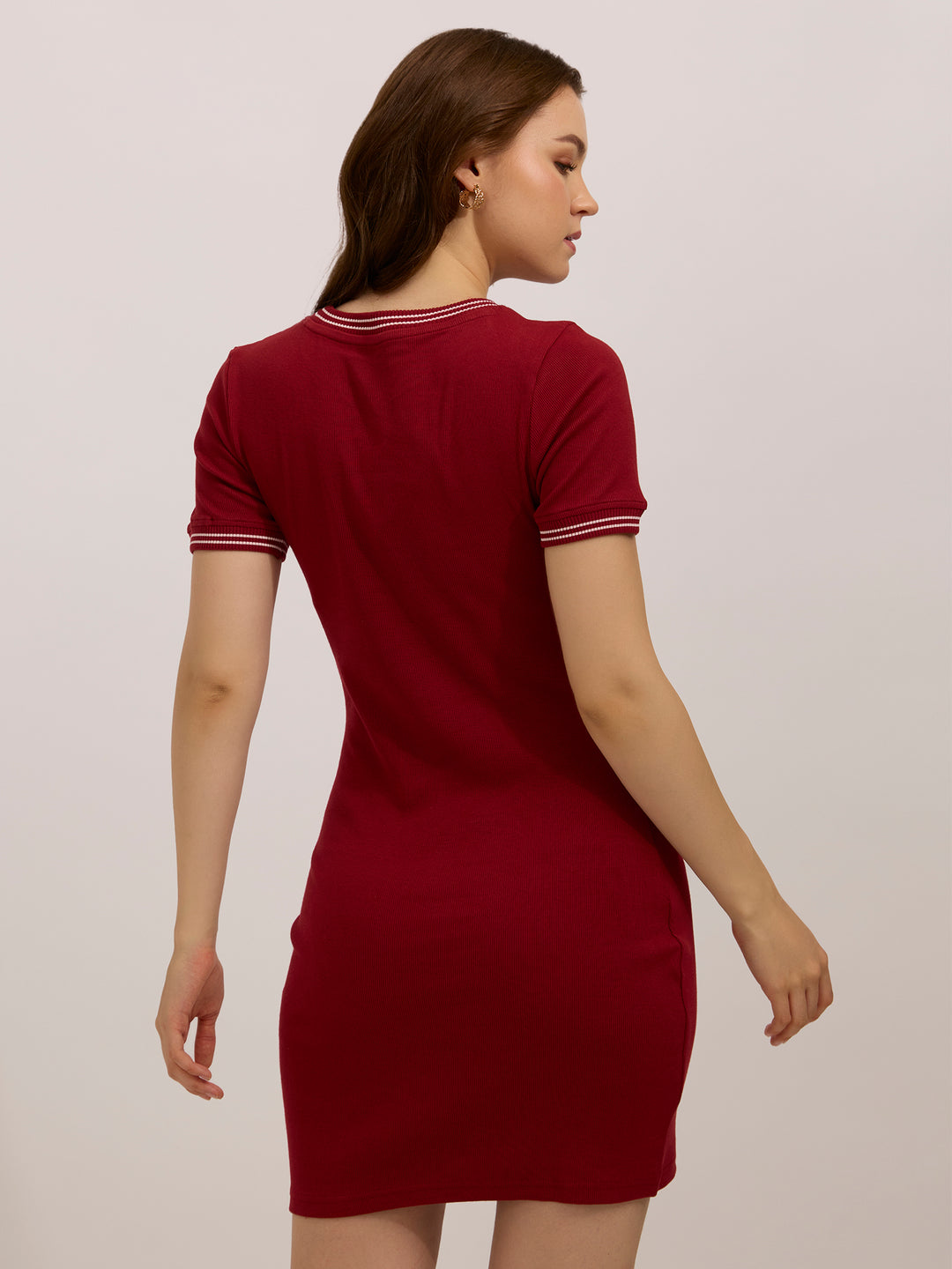 Maroon Varsity Ribbed Bodycon Dress