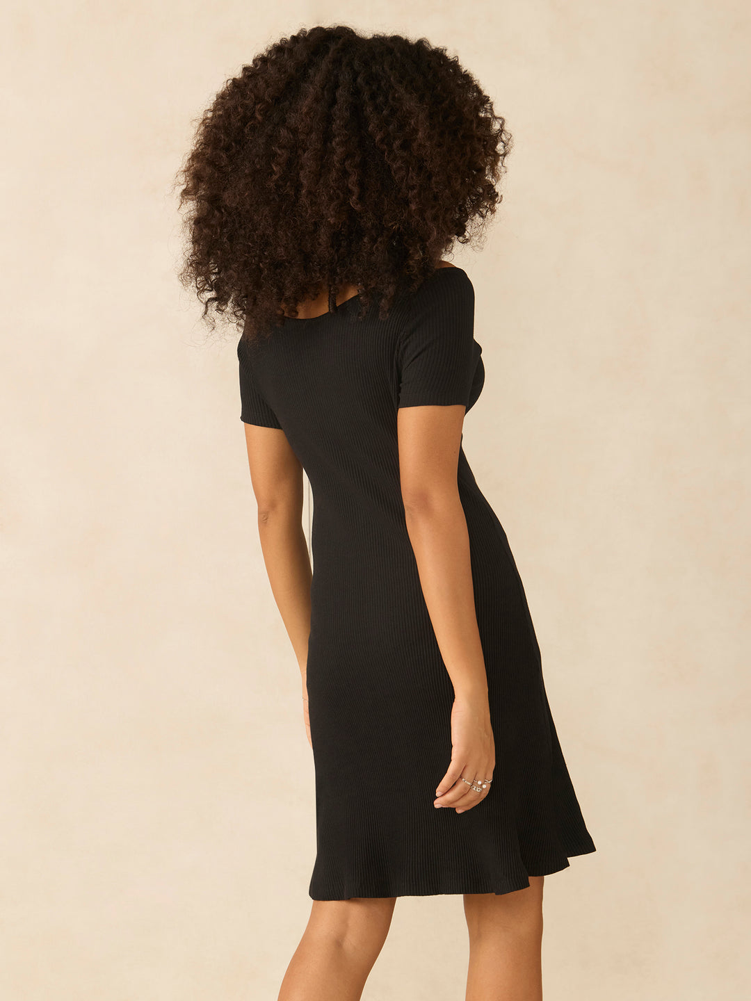 Black Off-Shoulder Button Down Ribbed Dress