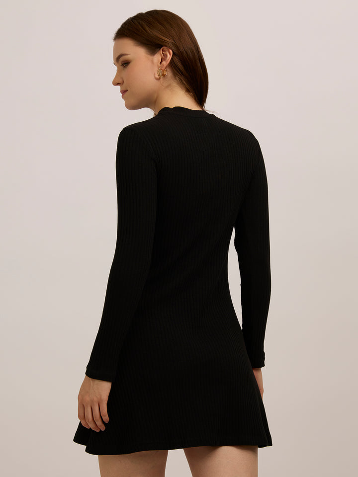 Black High Neck Skater Dress
