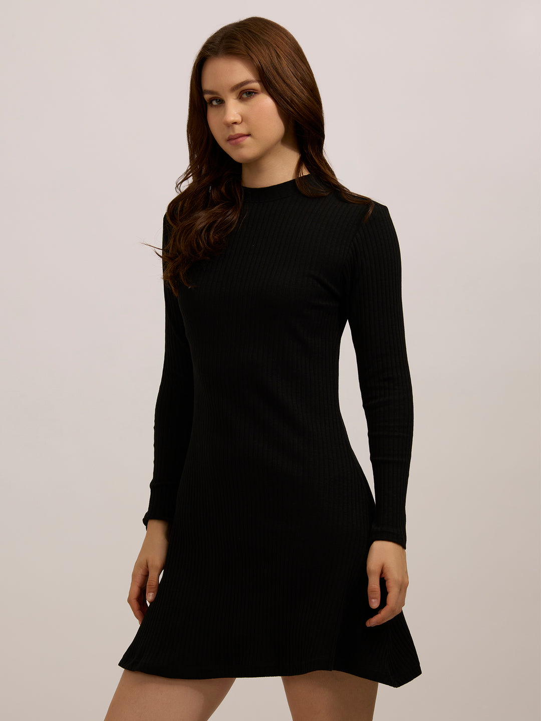 Black High Neck Skater Dress