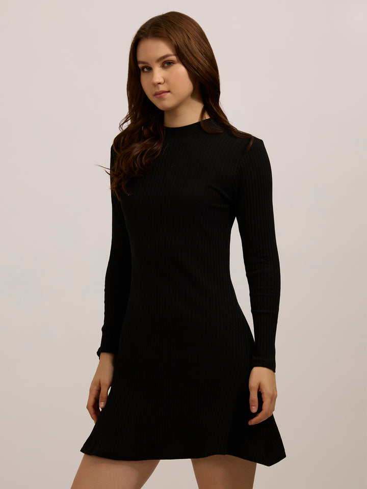 Black High Neck Skater Dress