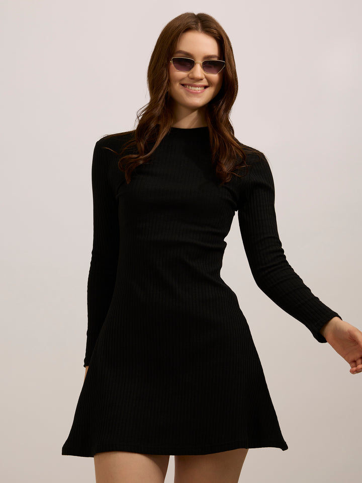 Black High Neck Skater Dress