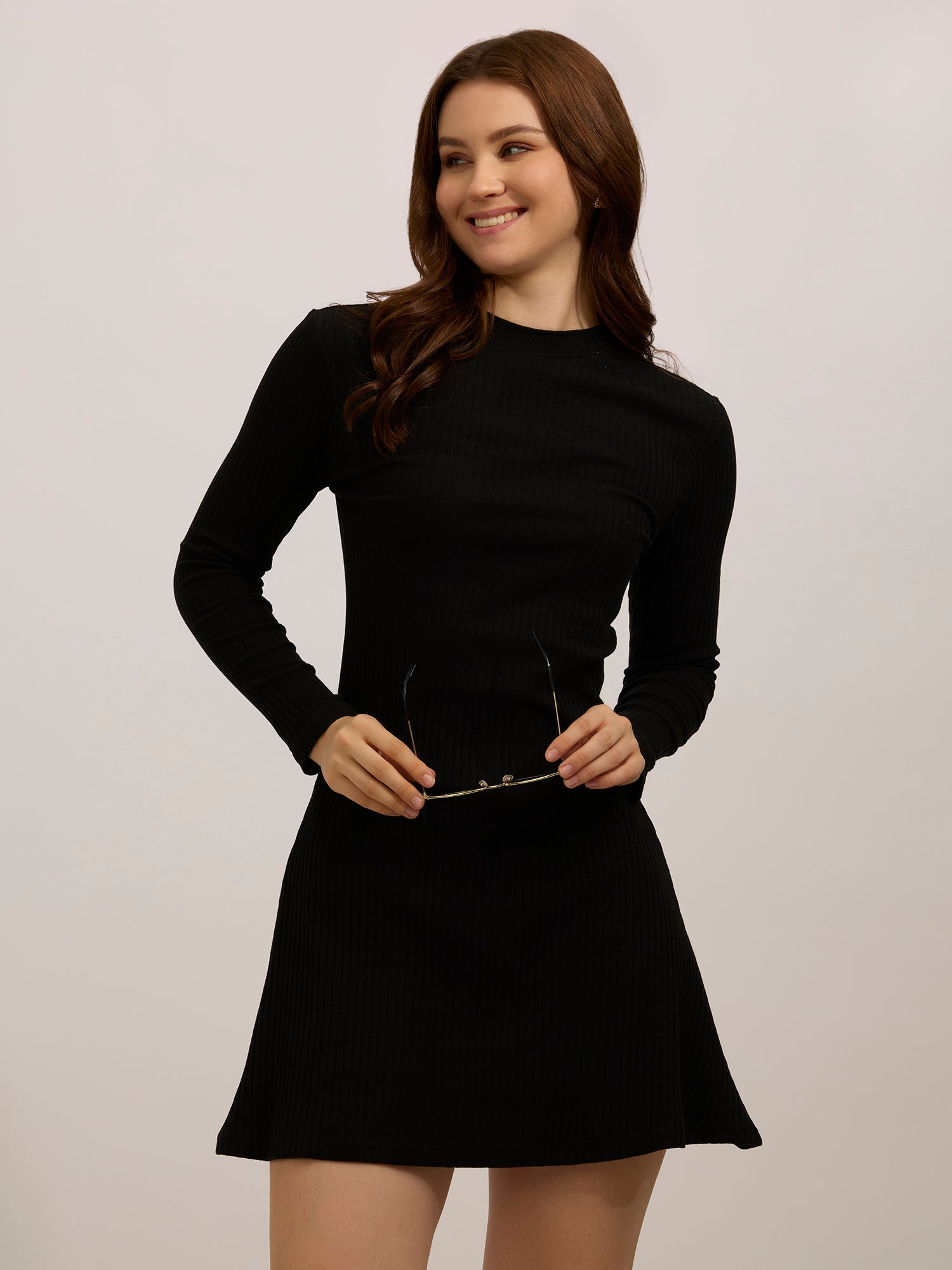 Black High Neck Skater Dress